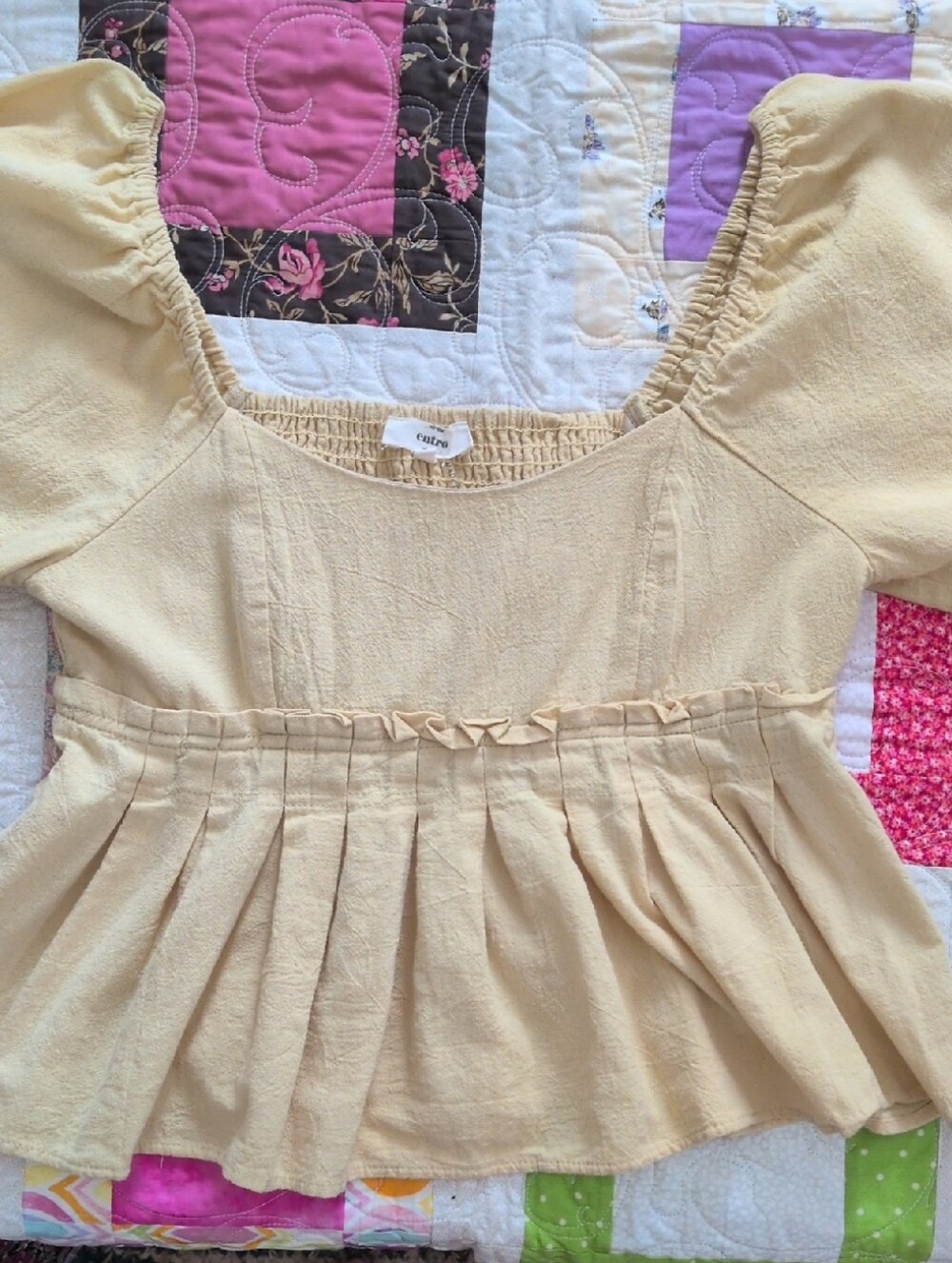 Entro Cream Peplum Puff Sleeve Milkmaid Top Coquette Cottagecore